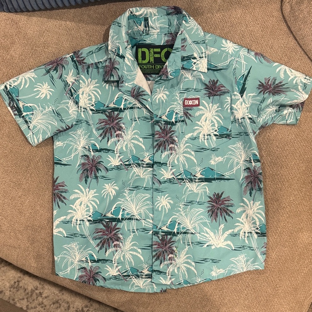 DIXXON Kids Palm Tree Button Down Shirt - Teal and White